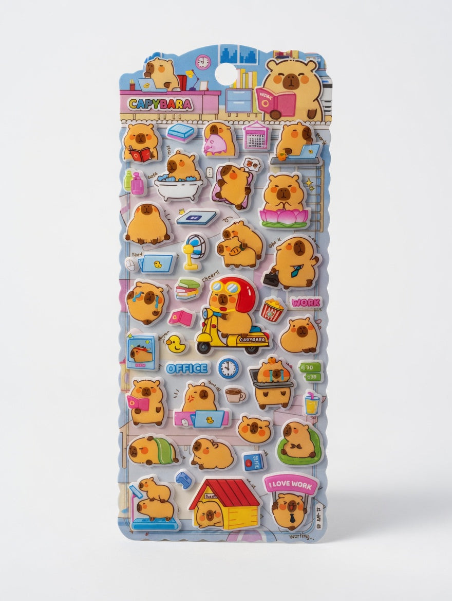 Capybara Office Life Puffy Sticker Sheet