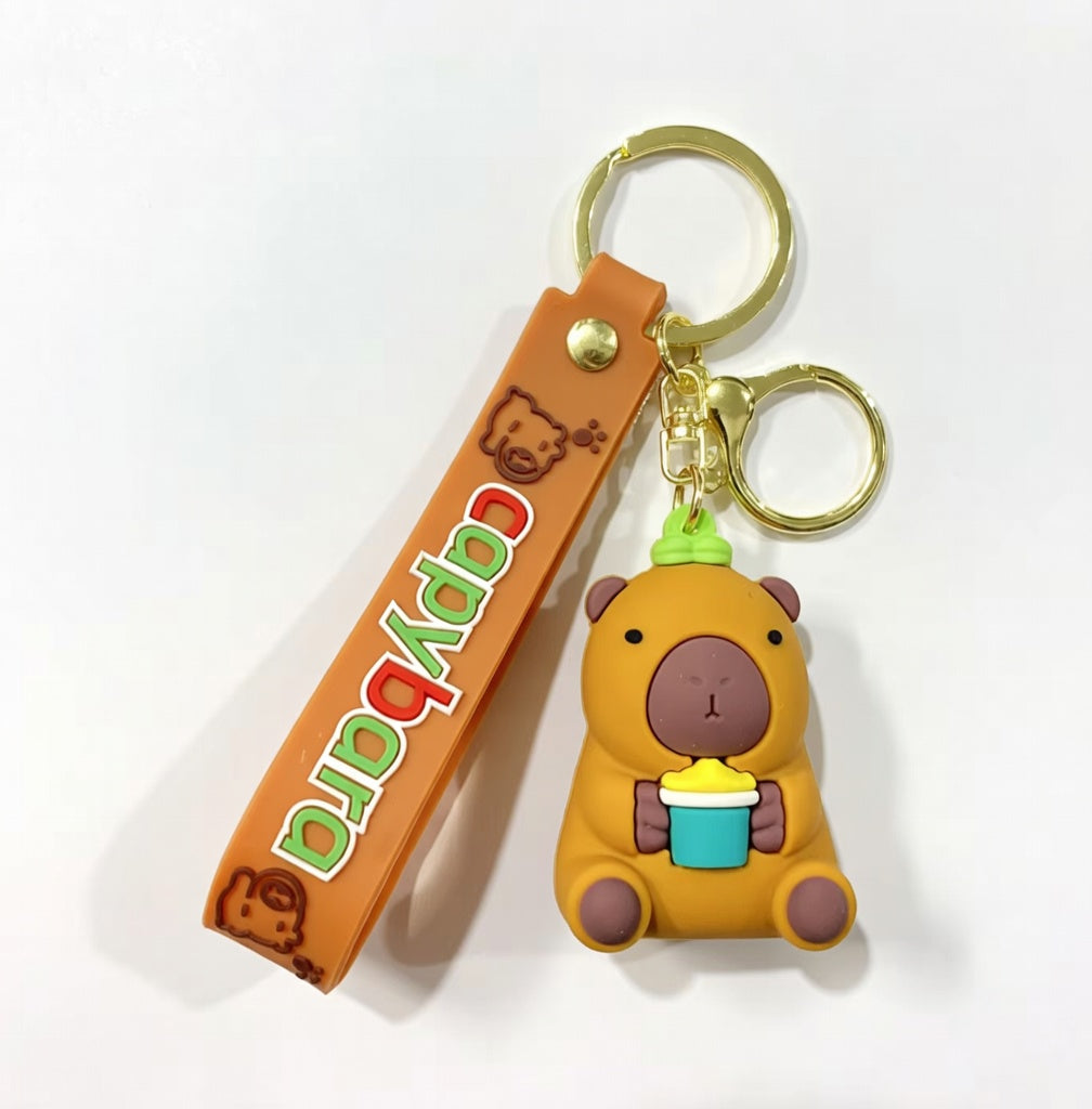 Capybara with Bubble Tea Keychain
