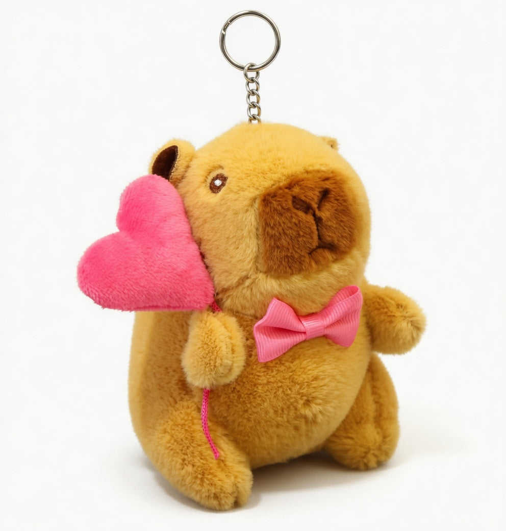 Bownot Pink Heart Capybara Keychain Plush