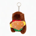 Capybara Plush Keychain with Hamburger– Fluffy Kawaii Charm