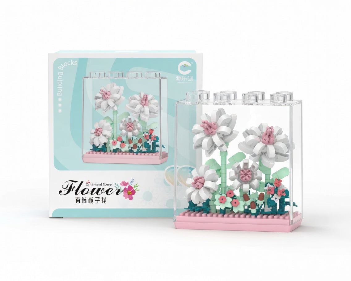 Soft White & Pink Daisy Flower Bouquet in Clear Case